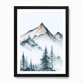 Mountain And Forest In Minimalist Watercolor Vertical Composition 251 Art Print