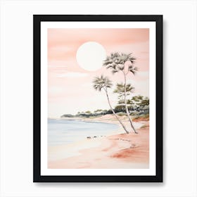 Watercolour Of Pink Sands Beach   Harbour Island Bahamas 1 Art Print