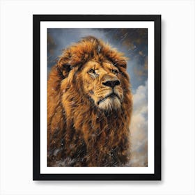 Barbary Lion Facing A Storm Acrylic Painting 2 Art Print