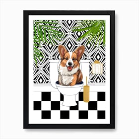 Corgi on Toilet Funny Dog Bathroom Art Print