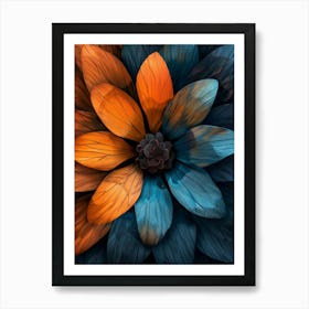 Blue And Orange Flower 2 Art Print