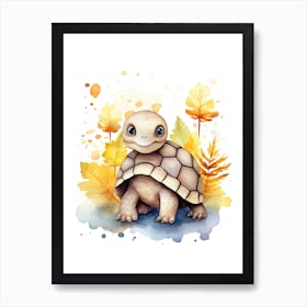 Turtle Watercolour In Autumn Colours 3 Art Print