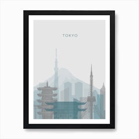 Blue And Grey Tokyo Skyline Poster