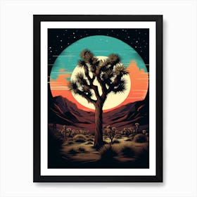 Joshua Tree At Night, Retro Illustration(4) Art Print
