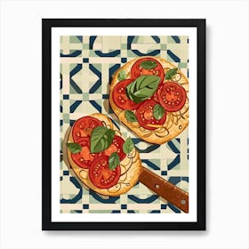 Bruscetta, Tomato & Basil On A Tiled Background 1 Art Print