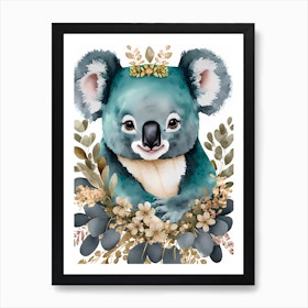 Koala On Tree With Multicolour Polygon Pattern Folk Art Watercolour  Painting Art Print Canvas Premium Wall Decor Poster Mural