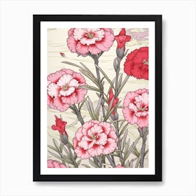 Nadeshiko Dianthus 2 Vintage Japanese Botanical Art Print