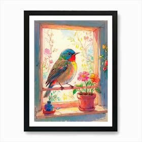 Bird On The Window Sill 1 Art Print