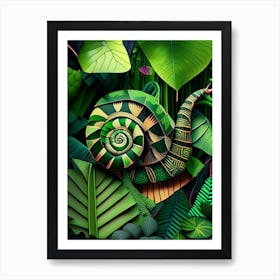 Snail In The Rainforest Patchwork Art Print