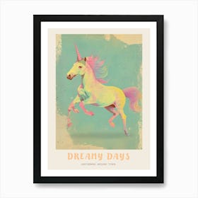 Pastel Unicorn Blue Background 3 Poster Art Print