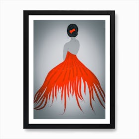 Red Feathered Dress Art Print