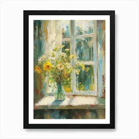 Marigold Flowers On A Cottage Window 2 Art Print