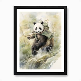 Panda Art Horseback Riding Watercolour 3 Art Print