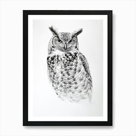 Boreal Owl Marker Drawing 4 Art Print