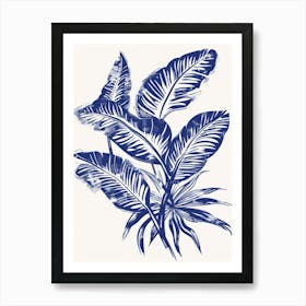 Blue And White Tropical Leaves Art Print