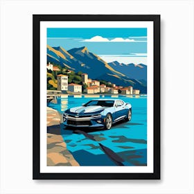 A Chevrolet Camaro In The Lake Como Italy Illustration 3 Art Print