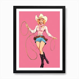 Happy Cowgirl Pink Illustration 1 Art Print