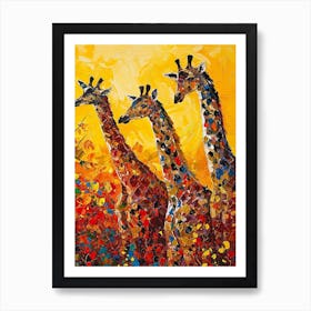 Abstract Giraffe Herd In The Sunset 4 Art Print