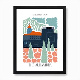 The Alhambra   Andalusia, Spain, Travel Poster In Cute Illustration Art Print