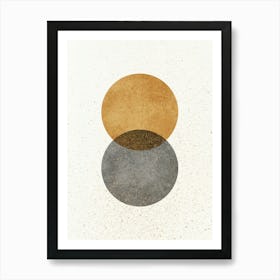 Abstract Lunar Eclipse 2 Circles Geometric Shape Minimalism - Gold Yellow Grey Art Print