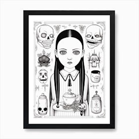 Wednesday Addams World Line Art 2 Fan Art Art Print