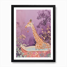 Pastel Illustration Of A Giraffe In The Bath 2 Art Print