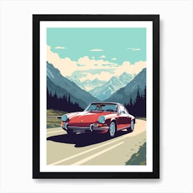 A Porsche 911 Car In Icefields Parkway Flat Illustration 2 Art Print