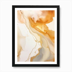 Ochre And White Flow Asbtract Painting 3 Art Print