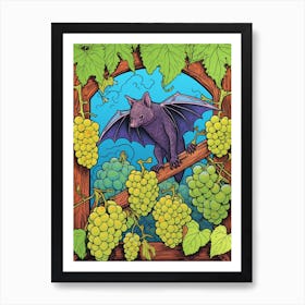 Fruit Bat Floral Vintage Illustration 3 Art Print