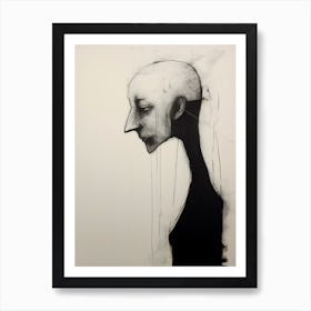 Silhouette Of Face Black Ink Drawing Art Print