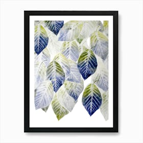 Blue And White Leaves Art Print