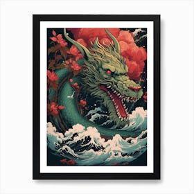 Dragon Animal Drawing In The Style Of Ukiyo E 4 Art Print