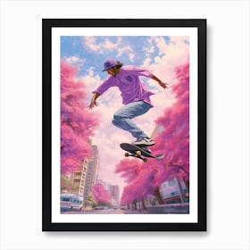 Skateboarding In Tokyo, Japan Futuristic 4 Art Print