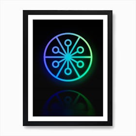 Neon Blue and Green Abstract Geometric Glyph on Black n.0227 Art Print