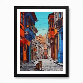 Painting Of Istanbul With A Cat In The Style Of Post Modernism 2 Art Print