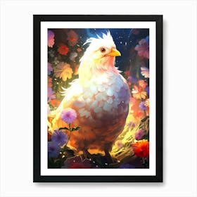 Chicken In Flowers Art Print