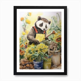 Panda Art Gardening Watercolour 4 Art Print