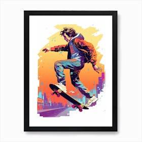 Skateboarding In San Francisco, United States Gradient Illustration 1 Art Print