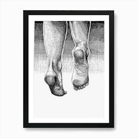 Jumping Feet Sketch in Black and White Ink Art Print