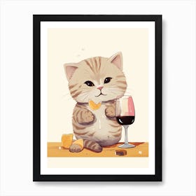 Kawaii Cat Drawings Tasting Wine 1 Art Print
