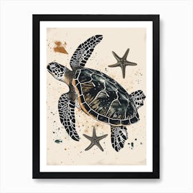 Vintage Sea Turtle & Starfish  1 Art Print