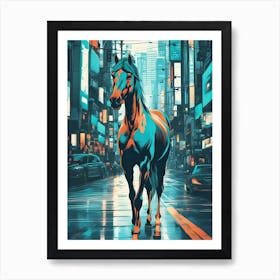 Horse In Tokyo 2 In Graphic Novel Style Art Print