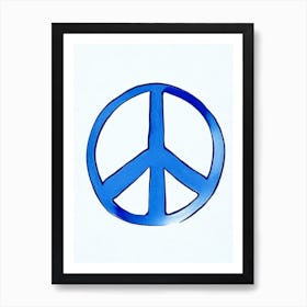 Peace Sign Symbol Blue And White Line Drawing Art Print