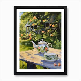 Tea Pot On The Table In Garden - expressionism Art Print