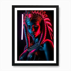 Cleopatra In Red Neon Light - Diverse Art Illustration 83 Art Print