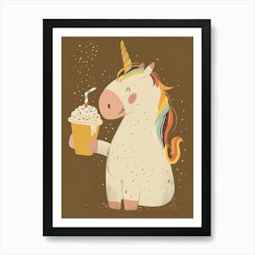 Unicorn Drinking A Rainbow Sprinkles Milkshake Muted Pastels Art Print