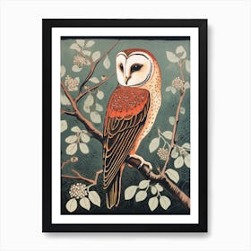 Vintage Bird Linocut Barn Owl 4 Art Print