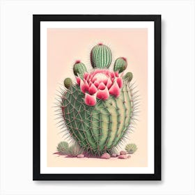 Acanthocalycium Cactus Retro Drawing 1 Art Print