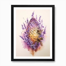 Beehive With Heather Flower Watercolour Illustration 1 Art Print