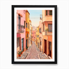 Tel Aviv Israel 2 Vintage Pink Travel Illustration Art Print